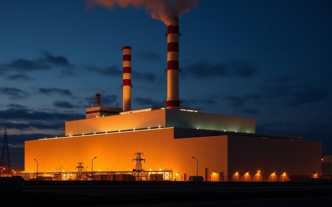 Waste-to-energy plant illuminated at dusk in an industrial precinct — Waste & bioenergy offering in Altona, VIC