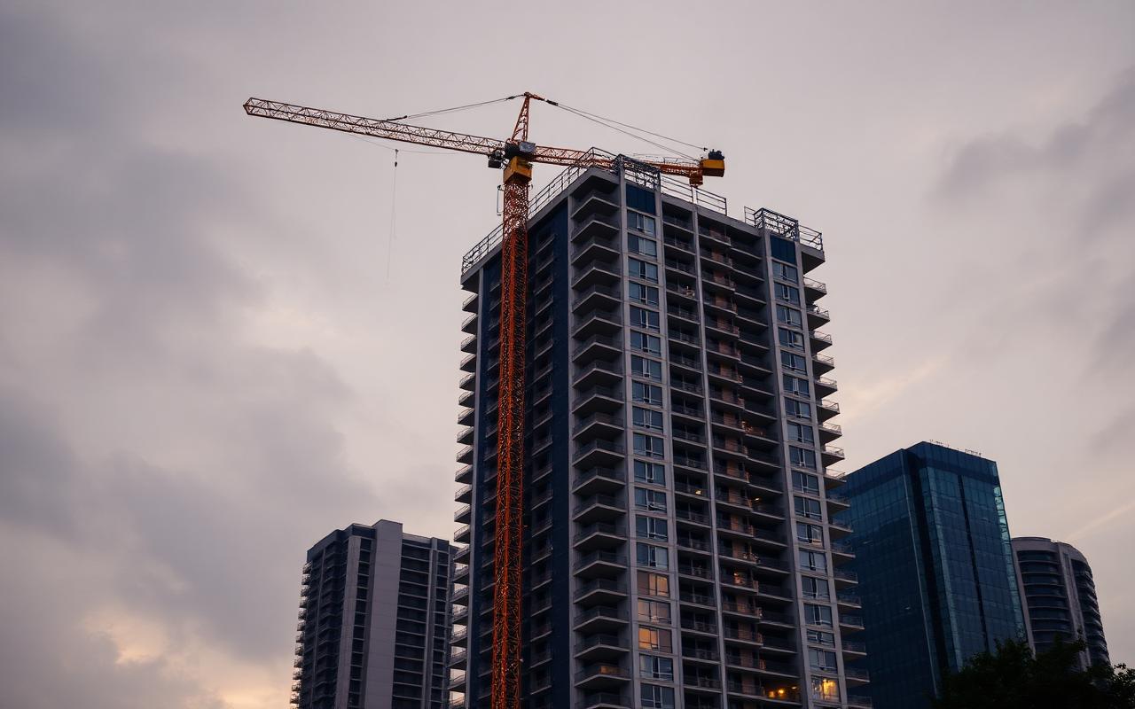 Brisbane build-to-rent tower under construction with a tower crane — CRE private credit offering in Fortitude Valley, QLD