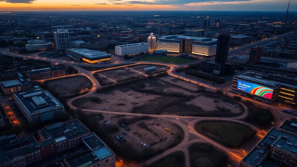 Aerial view of brownfield regeneration land beside a British city centre — Land & rural offering in Swindon, South West, England