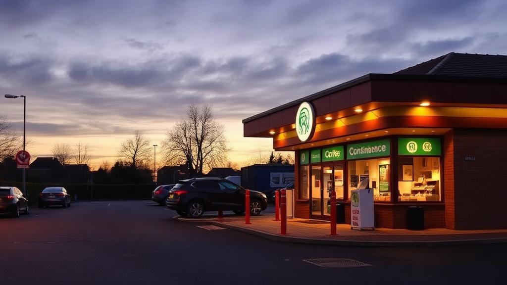 Roadside drive-thru and convenience retail unit at dusk — Commercial offering in Leeds, Yorkshire & the Humber, England