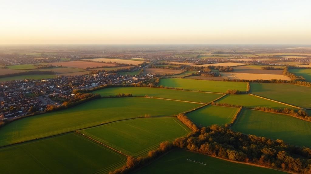 Aerial view of strategic development land on the edge of a Kent town — Land & rural offering in Milton Keynes, South East, England