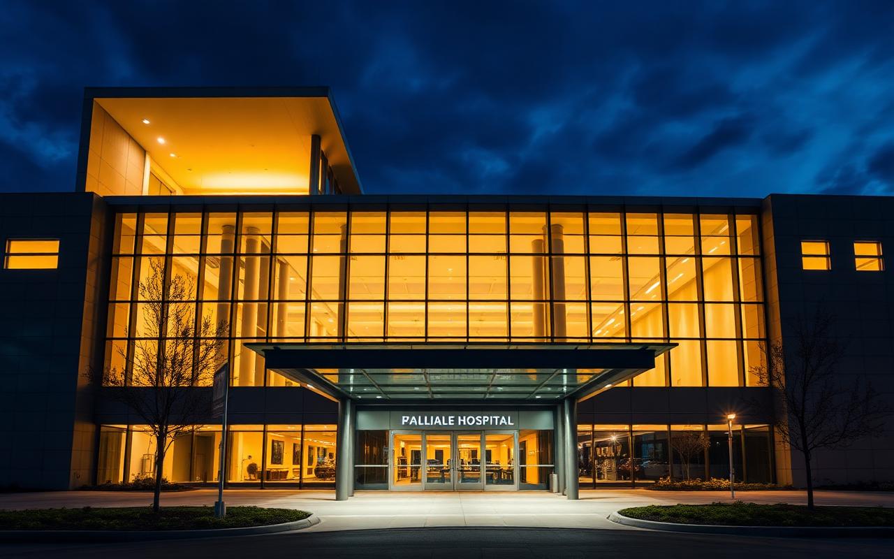 Modern hospital and health precinct building illuminated at dusk — Social infrastructure debt offering in Penrith, NSW