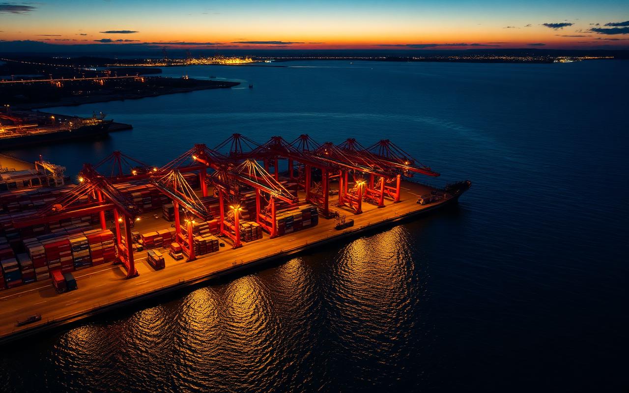 Bulk cargo port terminal with conveyors and berthed vessel — Ports & terminals offering in Port Kembla, NSW