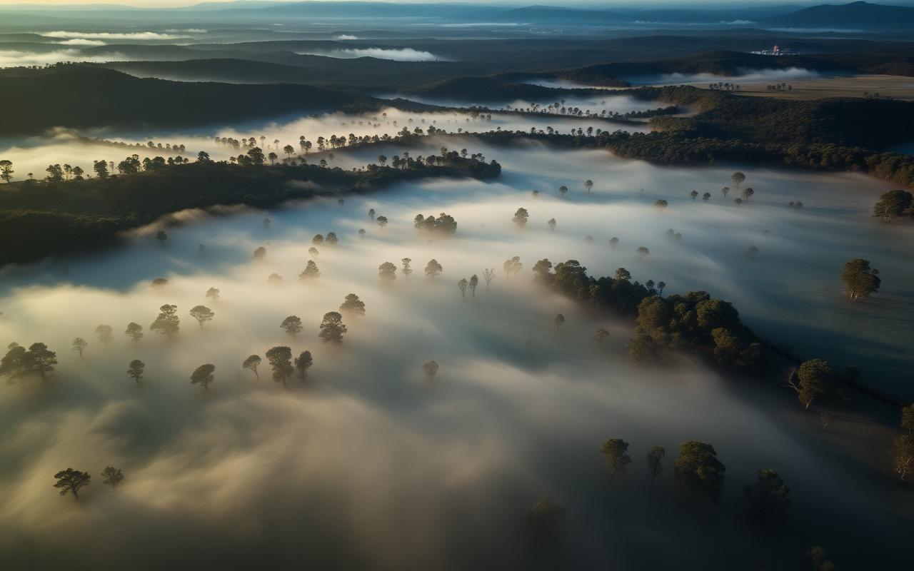 Regenerating native woodland carbon project at dawn — Carbon & environmental offering in Midlands, TAS