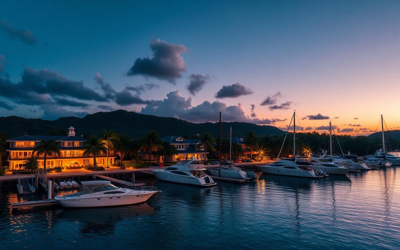 Tropical marina resort with yachts at dusk in the Whitsundays — Tourism & hospitality credit offering in Airlie Beach, QLD